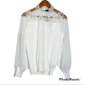 𝅺adiva sheer sleeve white sweater